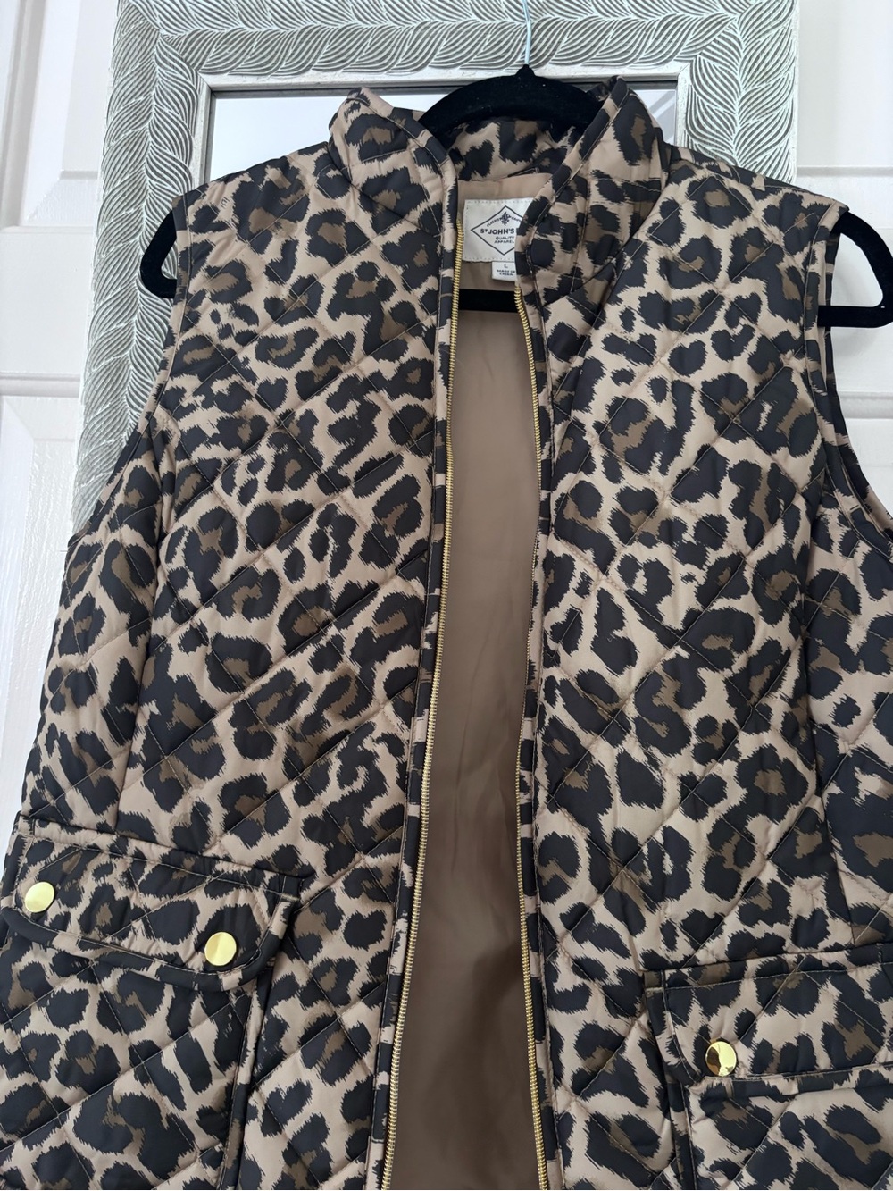 Talbots Leopard Print Quilted Sleeveless Vest - Tan/Black